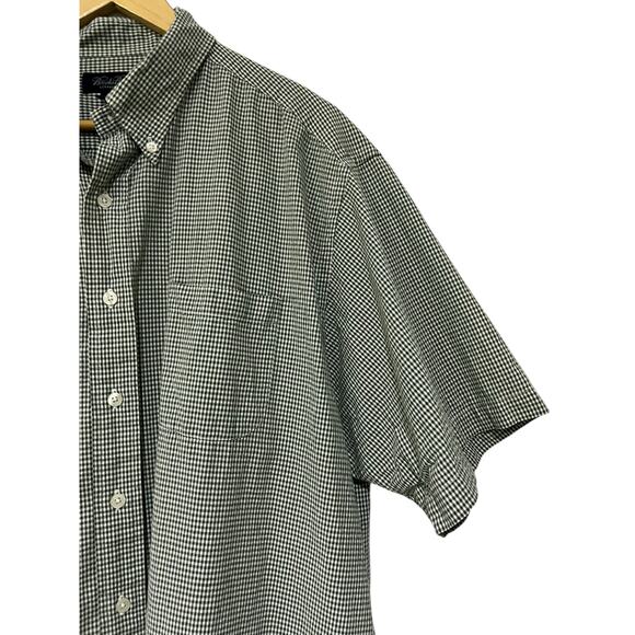 Brooks Brothers Mens Button Up Short Sleeve Gingham Check Shirt Green Cotton XL - Picture 2 of 6
